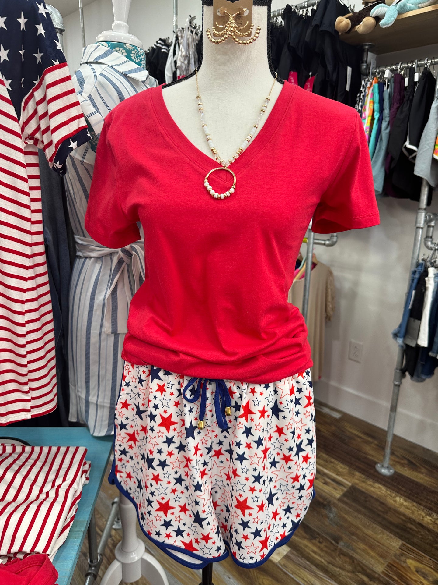 RED V-NECK T-3009